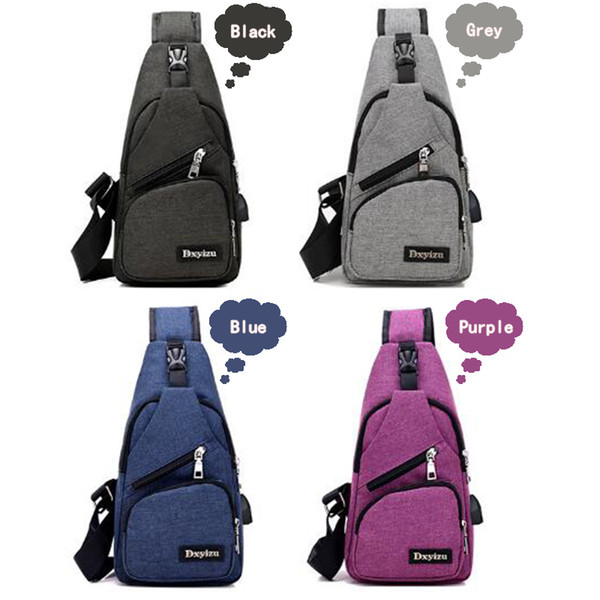 Men USB Chest Bag Sling bag Large Capacity Handbag Crossbody Bags Shoulder Bag Charger Messenger Bags 6 Colors New Hot