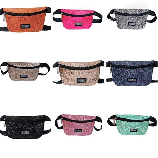 10 color Glitter Pink letter Waist Bag LOVE PINK Shiny Sequin Fanny Pack PACKS Waterproof Shoulder Beach Bags belt travel T6H001