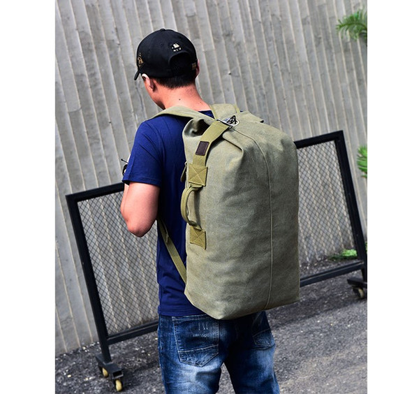 Man's fashion lie fallow canvas backpack outdoor travel bag hot selling With cover bag pure color