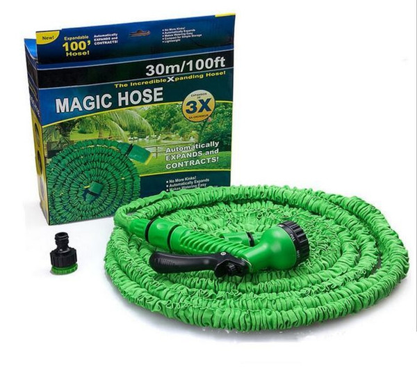 100FT Expandable Flexible Garden Magic Water Hose With Spray Nozzle Head Blue Green with retail box Free Shipping 50Pcs