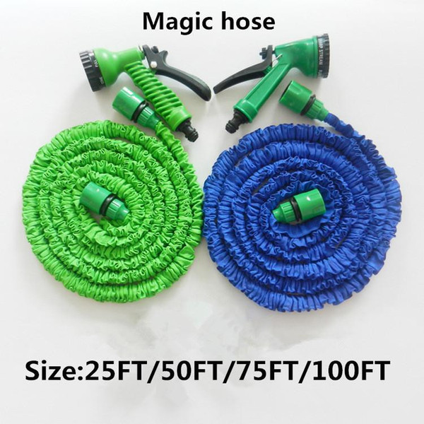 Factory Supply Plastic Materials A+Quality 25FT-100FT Blue Water Spray Nozzle Sprayers &Expandable Flexible Water hose Garden Pipe Set