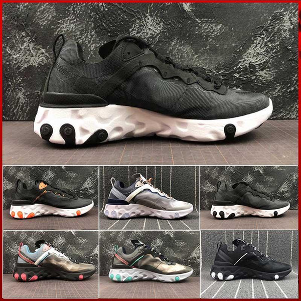 2019 Epic React Element 87 Undercover Men Running Shoes Undercover Green Stripe Black Women Designer Shoes Sport Sneakers 5.5-11