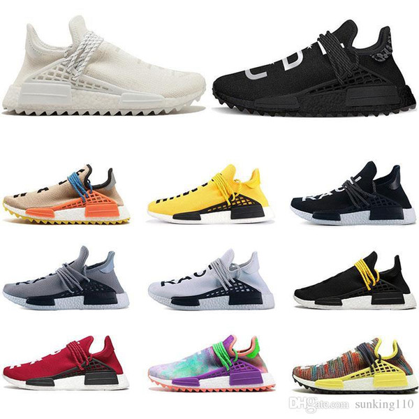 2019 designer Human Race Hu trail pharrell williams running shoes Nerd black cream Holi trainers mens women sports runner sneaker size 36-46