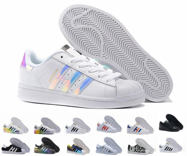 2018 Super Star White Hologram Iridescent Junior Superstars 80s Pride Womens Mens Trainers Superstar Casual Shoes Size5-11