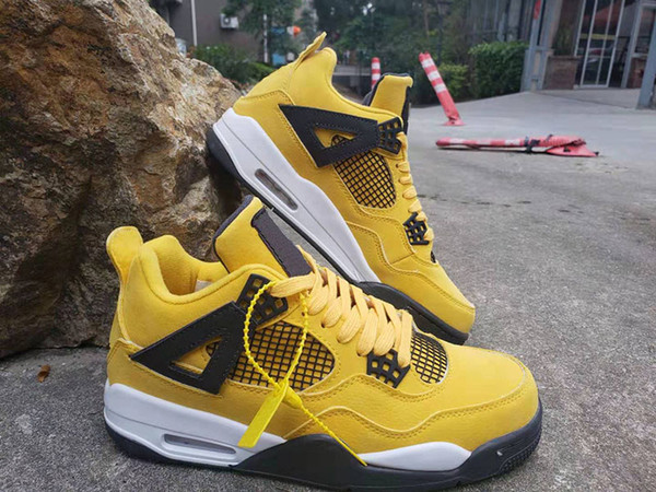 New 4 IV Lightning Yellow men basketball shoes black white trainers sports sneakers outdoor good quality mens shoes with box size 8-13