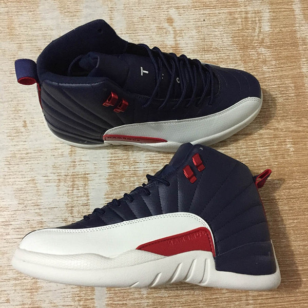 With Box 2018 Latest 12 GS College Navy Mens Basketball Shoes 130690-445 Navy Sail-University Red classical men designer Sneakers