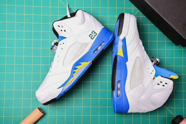 2018 Laney 5 White leather Royal Blue Yellow Basketball Shoes Men Sneakers For Good Quality 5s mens designer shoes size 8-13