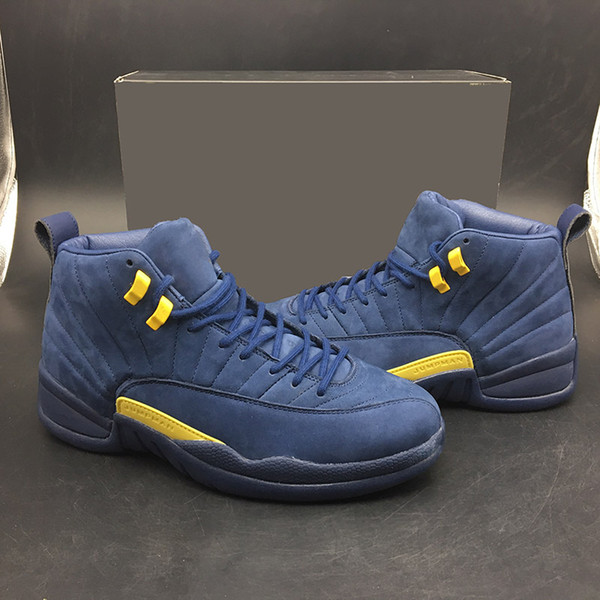 with box 12 Michigan mens basketball shoes 12s College Navy Amarillo fashion luxury designer men shoes BQ3180-407 size 8-13