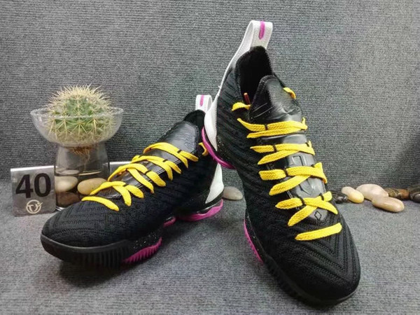 2019 New Lebron 16 Black Pink Yellow Men Outdoor Sports Shoes Good Quality James 16 WTT Mens Designer Sports Trainers With box