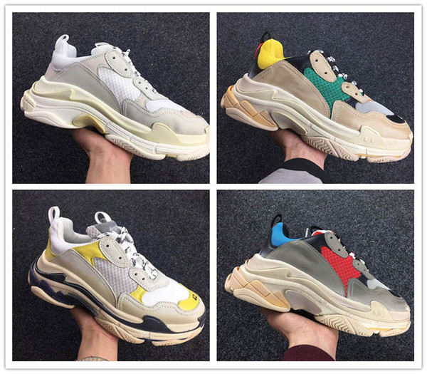 2018 Classic Paris 17FW Triple-S Men Women running shoes good quality Dad shoes White Yellow designer sports Sneaker size US 5.5-11