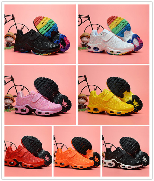 Boys Girls Shoes Mercurial TN Kids cushion Designer Running Shoes Rainbow Pink Orang Black TN Plus Hook&Loop Children Outdoor Trainer