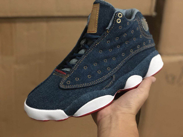 2018 Cheap good quality X 13 Denim Blue Basketball Shoes NRG 13s Jeans White Red Designer Sports Sneakers for male Size 8-13