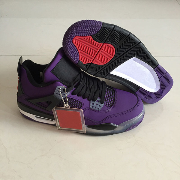 2018 Travis x 4 Houston Purple Men Basketball Shoes Cheap 4s Rouge-Noir Cactus Jack logo design Grey Black Men's Designer Sneakers