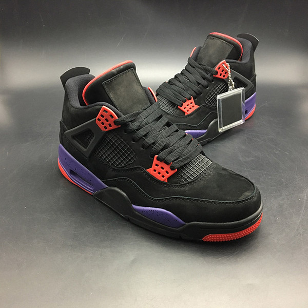 Authentic Men 4 Drake NRG Raptors Black University Red-Court Purple Basketball Shoes rubber outsole Sports Sneakers AQ3816-056 With Box