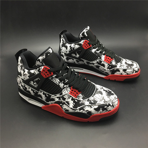 New Release 4 Tattoo on Singles Day Men Basketball Shoes 4S Fire Red-Black-White Cheap mens Brand Designer Sports Sneakers with box