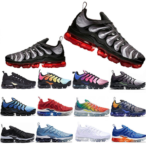 Newest 2019 TN Plus Running Shoes Men Women Game Royal Rainbow bleached aqua TRIPLE WHITE BLACK Fades Blue VOLT Trainer Designer Sneakers