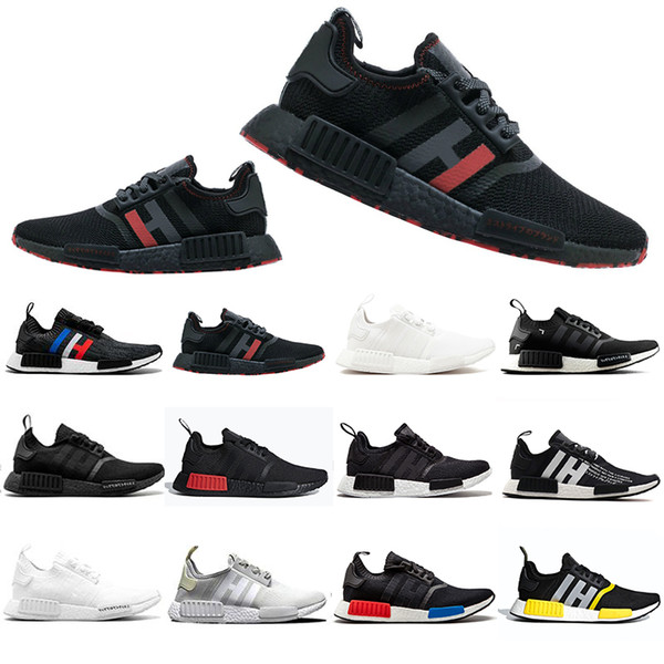 Cheaper New R1 Running Shoes Thunder Bred OREO Runner Primeknit OG atmos Japan Triple Red White Mens Red Marble Trainers Sports sneakers