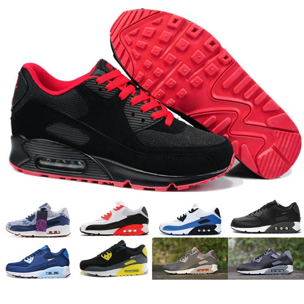 2019 New 90 Running Shoes Classic Men Women Sports Shoes Black Red White Trainer Air Cushion Breathable Designer Air90 Canvas Shoes