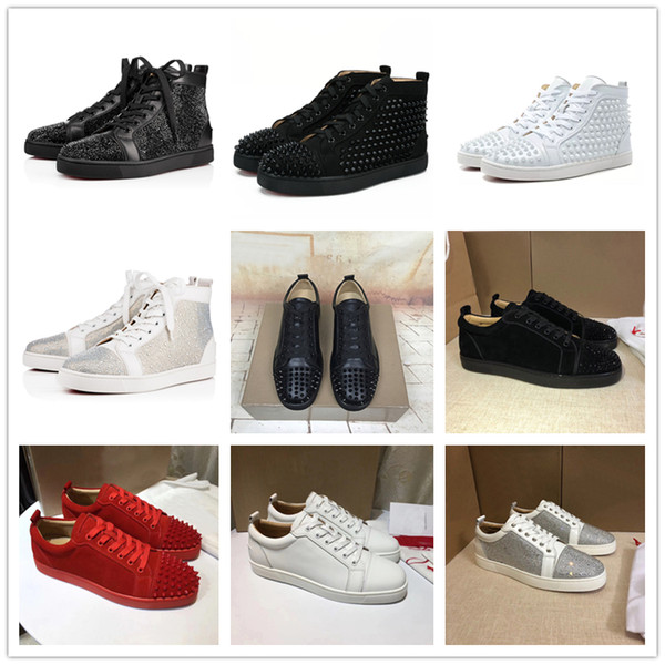 2019 new Brand Low high Cut Suede Spikes Red Bottom Designer Luxury shoes Studded Flats shoes For Men Women Leather Party Designer Sneakers