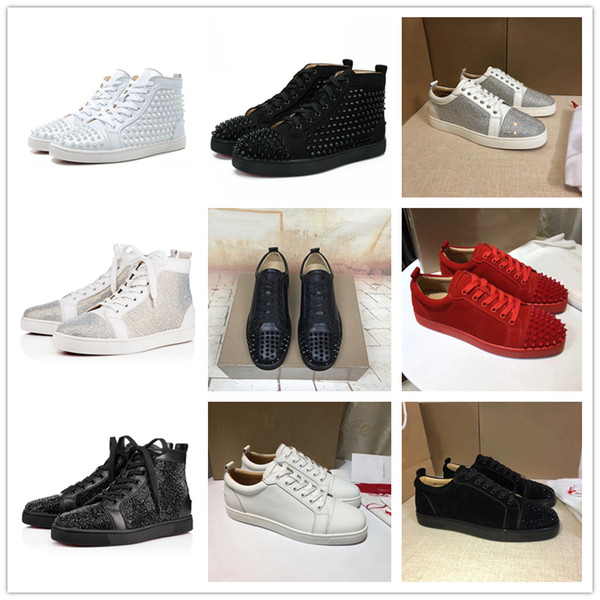 2019 Brand Low high Cut Suede Spikes Red Bottom Designer Luxury shoes Studded Flats shoes For Men and Women Leather Party Designer Sneakers