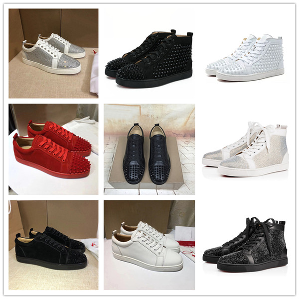 Brand Low high Cut Suede Spikes Red Bottom Designer Luxury shoes Studded Flats shoes For Men Women Leather Party Designer Sneakers