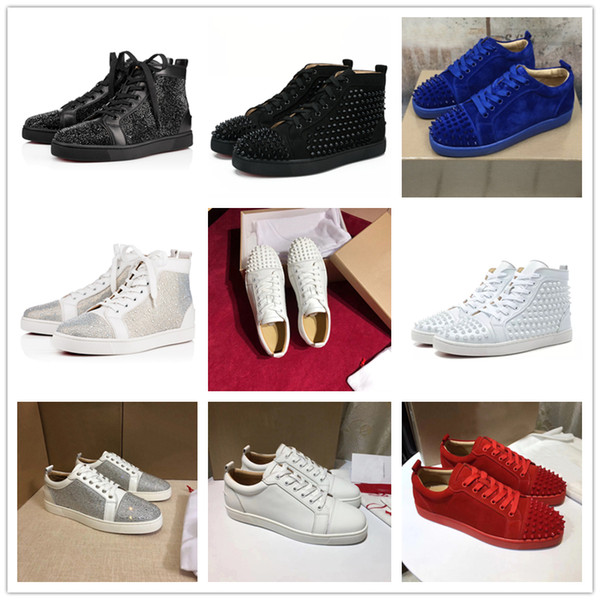 2019 Brand Low high Cut Suede Spikes Red Bottom Designer shoes Studded Flats shoes For Men and Women Leather Party Designer Sneakers