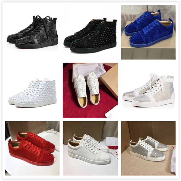 2019 new Brand Low high Cut Suede Spikes Red Bottom Designer Luxury shoes Studded Flats shoes Men Women Leather Party Designer Sneakers