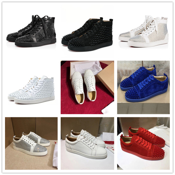 2019 Brand Low high Cut Suede Spikes Red Bottom Designer Luxury shoes Studded Flats shoes Men and Women Leather Party Sneakers With Box