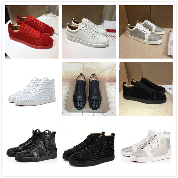 2019 Brand Low high Cut Suede Spikes Red Bottom Designer Luxury shoes Studded Flats shoes For Men Women Leather Party Sneakers With Box