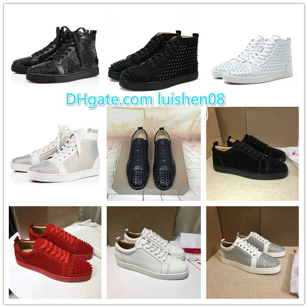 2019 new Low high Cut Suede Spikes Red Bottom Designer Luxury shoes Studded Flats shoes For Men Women Leather Party Designer Sneakers v0