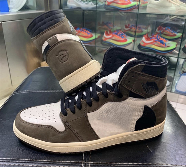 2019 New Release Travis Scott X 1S High OG TS SP 1 Man Basketball Shoes Sail Dark Mocha University Red Outdoor Sneakers CD4462-100 US 7-13