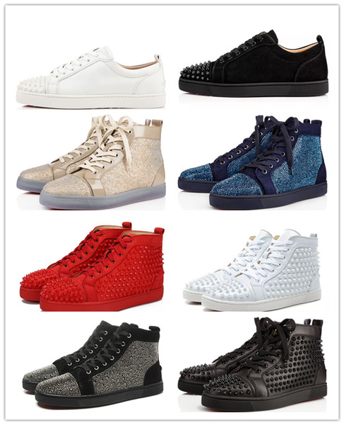 2019 New Designer Brand Studded Spikes Flats shoes Red Bottom shoes for Mens Women Party Lovers Genuine Leather Sneakers 35-46 With Box
