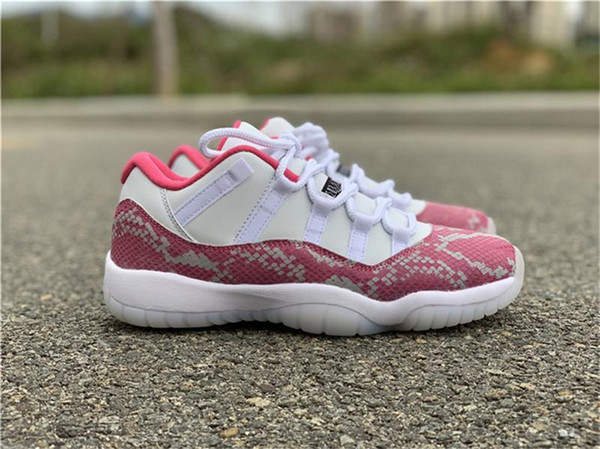 2019 New Arrival 11 Low WMNS Pink Snakeskin Men Basketball Shoe AH7290-106 White Real Carbon Fiber Girl Running Sneakers Size 7-13