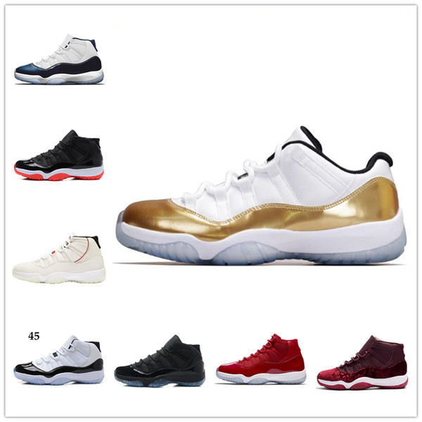 Concord 45 11S XI Platinum Tint Men Basketball Shoes 11 Bred Space Jam Cap and Gown PRM Women Sports Sneakers red black blue US 5.5-13