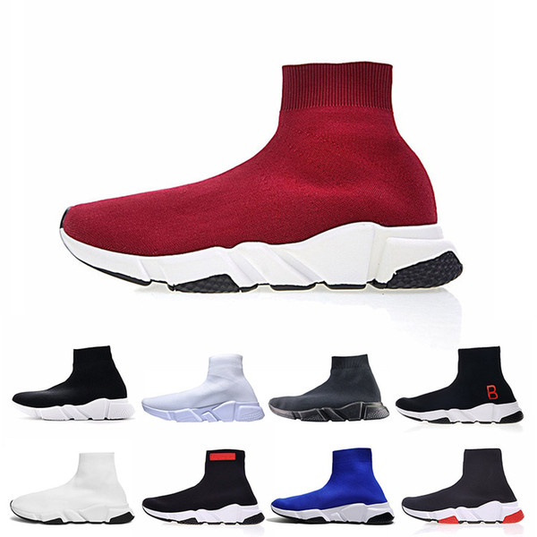 2019 Luxury Brand Men Designer Red Speed Trainer Black White Triple Black Flat Running Shoes Fashion Designer Socks Sneaker Women Race