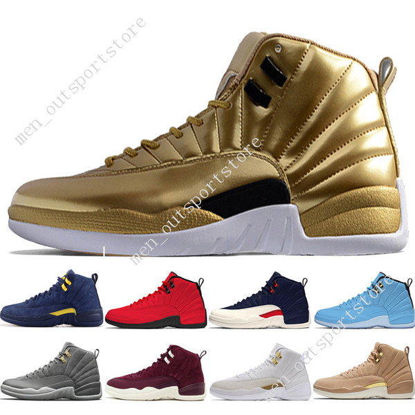 12 12s mens basketball shoes Michigan Bulls College Navy Vachetta Tan Wheat Dark Grey Bordeaux Taxi men Sports sneakers trainers designer