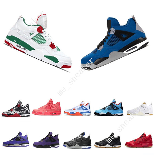 4 Tattoo Singles Day Travis Scotts Raptors Mens Basketball Shoes 4s White Cement Denim Blue Black Cat men sports sneakers designer trainers