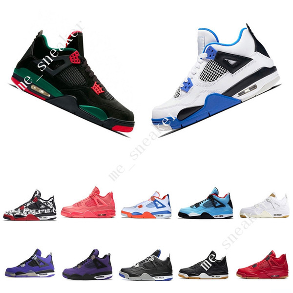 4 Tattoo Singles Day Travis Scotts Raptors Mens Basketball Shoes 4s White Cement Denim Blue Green Glow men sports sneakers designer trainers