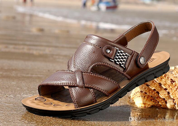 Sandals men summer genuine leather beach shoes and soil 2018 new tide leisure medium and old big code two use slippers Sandals for men'