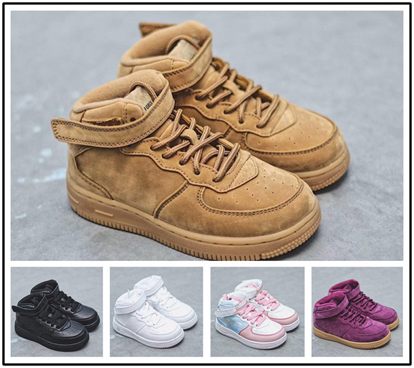 2018 Baby kids Classic AF Sneakers Trainers boys girls Air High-Low Cut Purple One 1 Dunk Shoes Sport Skateboarding Children Shoes US 6C-3Y