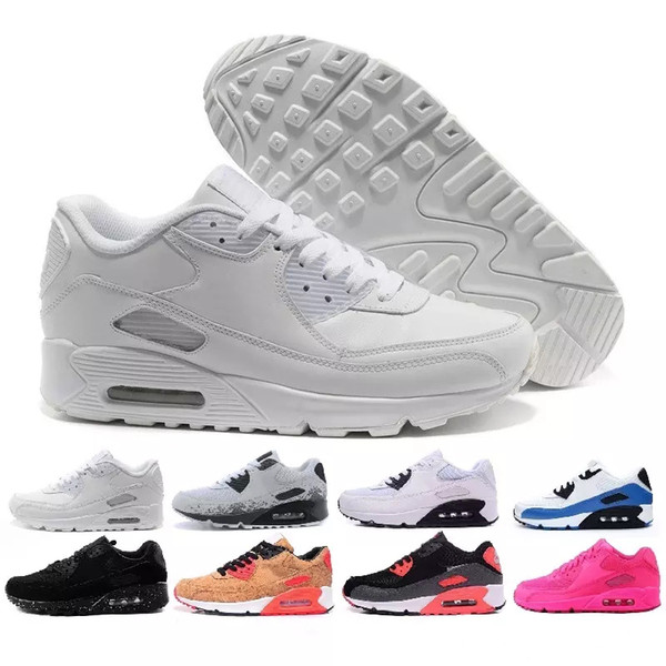 2018 classic 90 Men and women Running Shoes Black Red White Sports Trainer Cushion Surface Breathable Sports Shoes 36-46