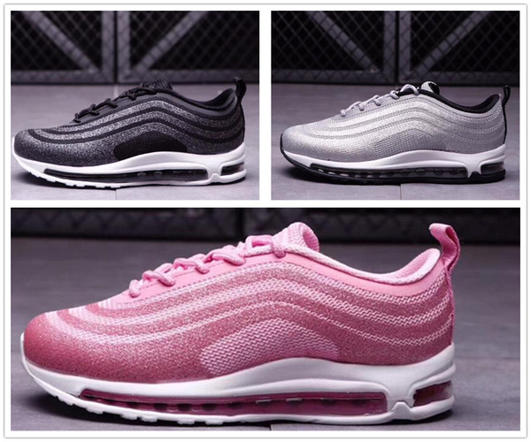 Youth Kids 97 shoes Og Triple white Running shoes Boys girl Metallic Gold Silver Bullet Pink Children trainer sports sneaker