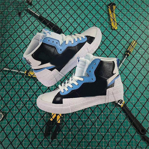 2019 Authentic Blazer Mid High Sacai White Black Legend Blue With The Dunk Snow Beach LD Waffle Daybreak BV0072-001 Outdoor Shoes With Box