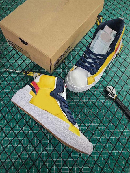 2019 Authentic Blazer Mid High Sacai White Black Legend Blue Dunk Snow Beach LD Waffle Multi BV0072-001 BV0072-700 Men Outdoor Sneakers