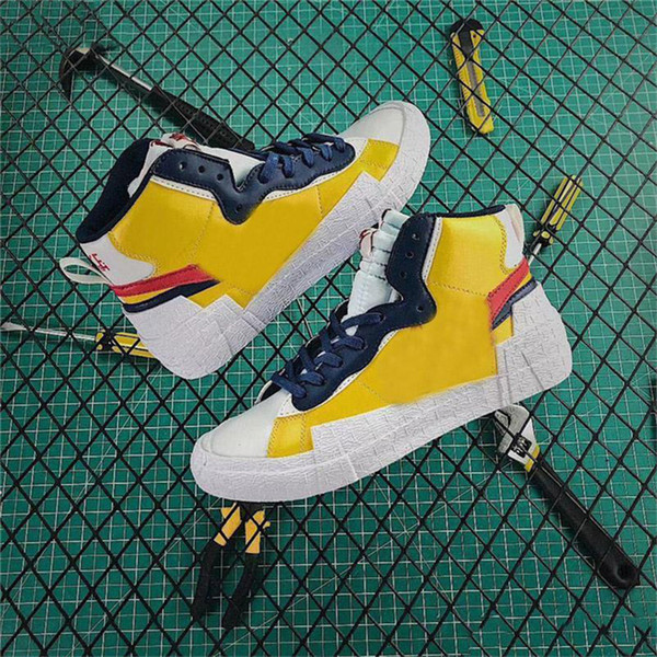 2019 Authentic Blazer Mid High Sacai Snow Beach With The Dunk Yellow White Black Legend Blue LD Waffle BV0072-700 Outdoor Shoes With Box