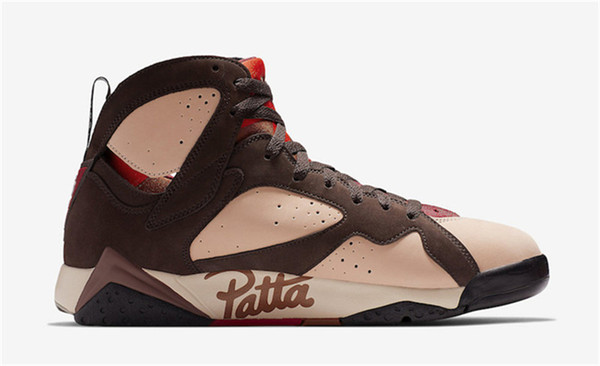 2019 Authentic Patta x 7 OG SP Mens Basketball Shoes Tough Red-Velvet Brown Crimson AT3375-200 Shimmer 7S Sports Sneakers With Box