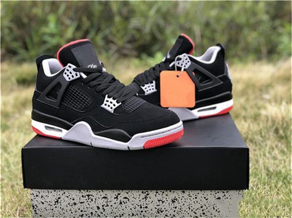 2019 New Arrival Air OG 4 Bred Men Basketball Shoes Black Cement Grey Summit Fire Red 308497-060 Running Sneakers Size 7-13