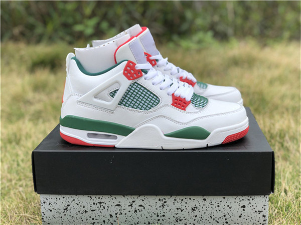 Wholesale 2019 4 NRG White Pizzeria For Men Basketball Shoes Gorge Green White Varsity Red AQ3816-063 Authentic Sneakers With Box