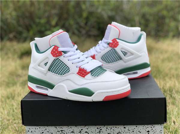 Newest 2019 Release 4 NRG White Pizzeria For Men Basketball Shoes Gorge Green White Varsity Red AQ3816-063 Outdoor Sneakers With Box