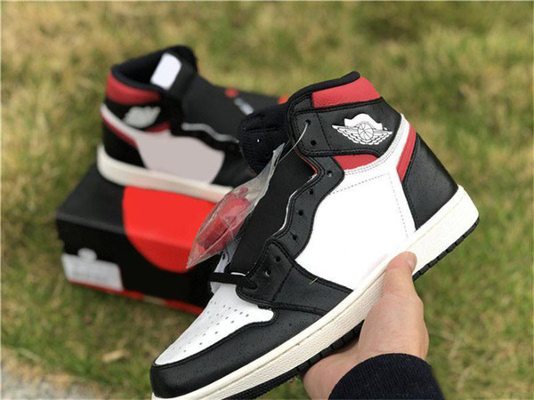 Authentic 2019 1 OG High Black Gym Red Men Basketball Shoes Black Gym Red White Sail 555088-061 Sports Shoes Sneakers 7-13